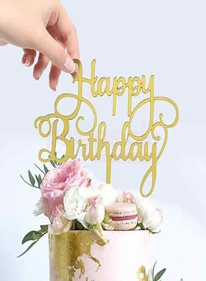 BRIJBAZAAR Happy Birthday Acrylic Cake Topper Pack of 1 Gold Cake Decoration Golden - Image 5